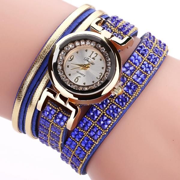 Pulsera De Banda De Cuero De Estilo De Moda Sinuoso Diamantes De Imitación Dial Relojes De Mujer Moement De Cuarzo