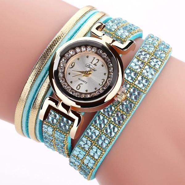 Pulsera De Banda De Cuero De Estilo De Moda Sinuoso Diamantes De Imitación Dial Relojes De Mujer Moement De Cuarzo