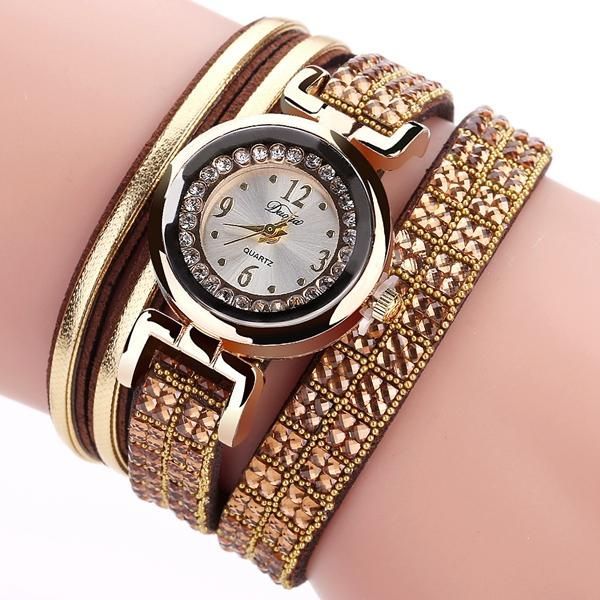 Pulsera De Banda De Cuero De Estilo De Moda Sinuoso Diamantes De Imitación Dial Relojes De Mujer Moement De Cuarzo