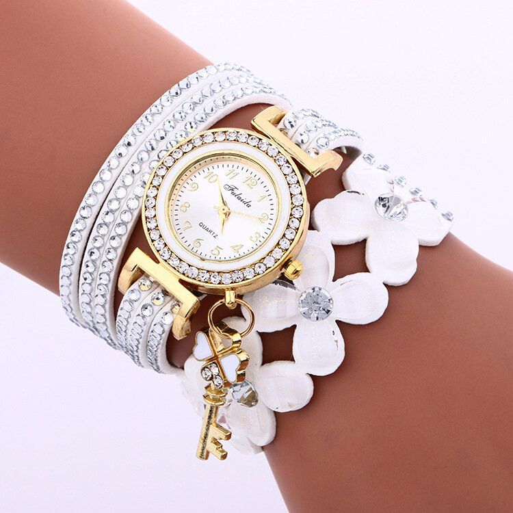 Pulsera De Círculo De Cristal De Moda Reloj De Mujer Reloj De Cuarzo Con Patrones Flowear De Dial Simple