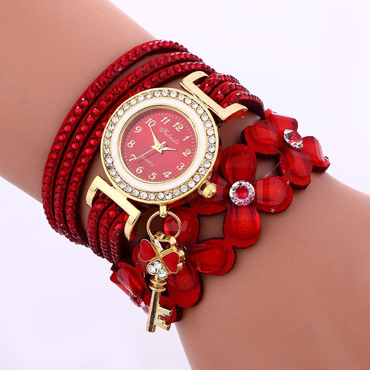 Pulsera De Círculo De Cristal De Moda Reloj De Mujer Reloj De Cuarzo Con Patrones Flowear De Dial Simple