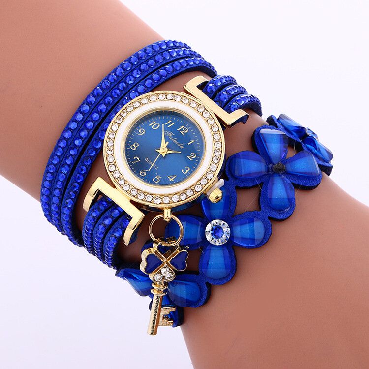 Pulsera De Círculo De Cristal De Moda Reloj De Mujer Reloj De Cuarzo Con Patrones Flowear De Dial Simple