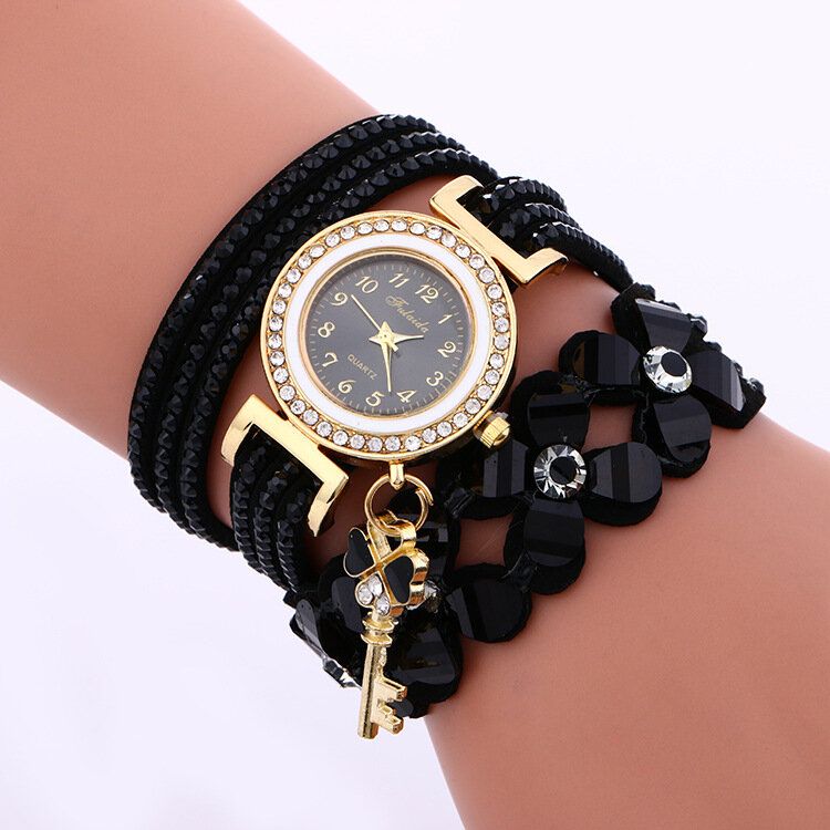 Pulsera De Círculo De Cristal De Moda Reloj De Mujer Reloj De Cuarzo Con Patrones Flowear De Dial Simple