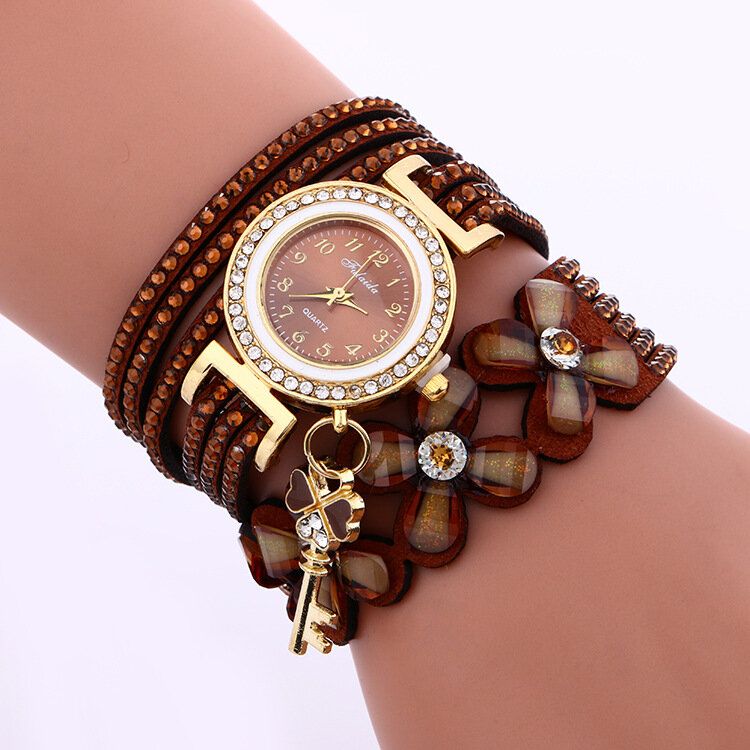 Pulsera De Círculo De Cristal De Moda Reloj De Mujer Reloj De Cuarzo Con Patrones Flowear De Dial Simple