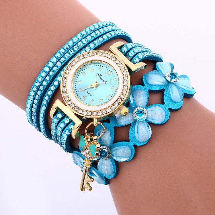 Pulsera De Círculo De Cristal De Moda Reloj De Mujer Reloj De Cuarzo Con Patrones Flowear De Dial Simple