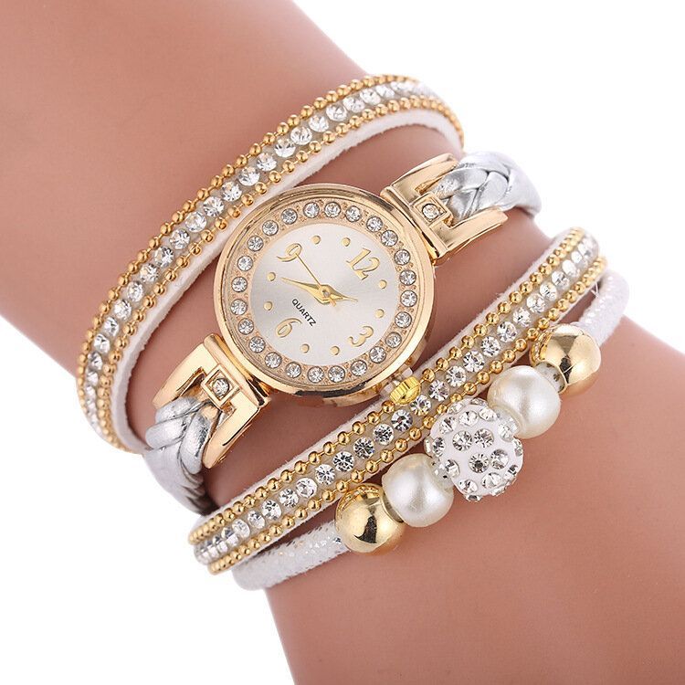 Pulsera De Círculo De Moda Diamante Dial Simple Vestido De Mujer Reloj De Cuarzo Para Mujer