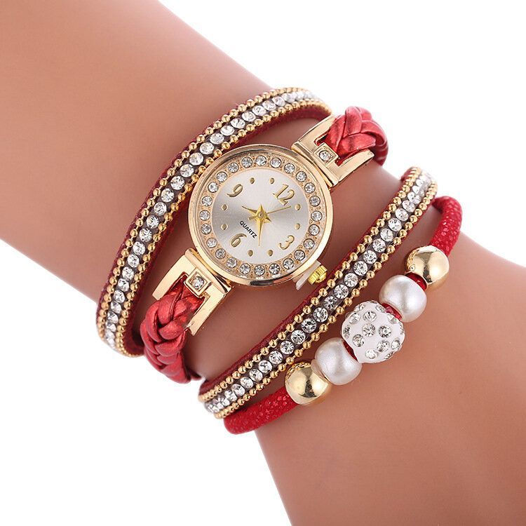 Pulsera De Círculo De Moda Diamante Dial Simple Vestido De Mujer Reloj De Cuarzo Para Mujer