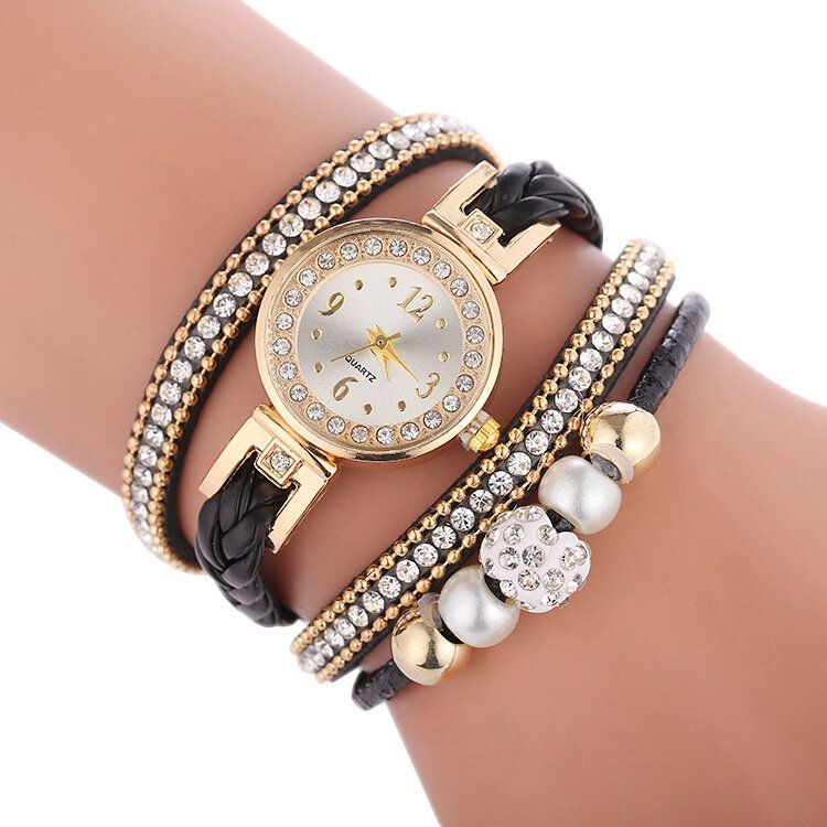 Pulsera De Círculo De Moda Diamante Dial Simple Vestido De Mujer Reloj De Cuarzo Para Mujer