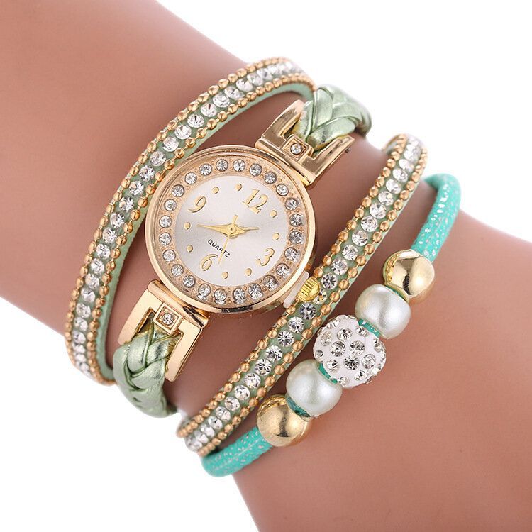 Pulsera De Círculo De Moda Diamante Dial Simple Vestido De Mujer Reloj De Cuarzo Para Mujer