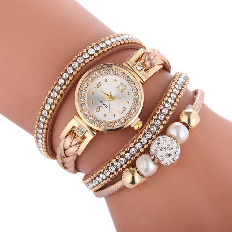 Pulsera De Círculo De Moda Diamante Dial Simple Vestido De Mujer Reloj De Cuarzo Para Mujer