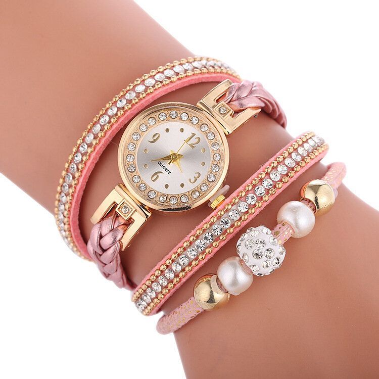 Pulsera De Círculo De Moda Diamante Dial Simple Vestido De Mujer Reloj De Cuarzo Para Mujer