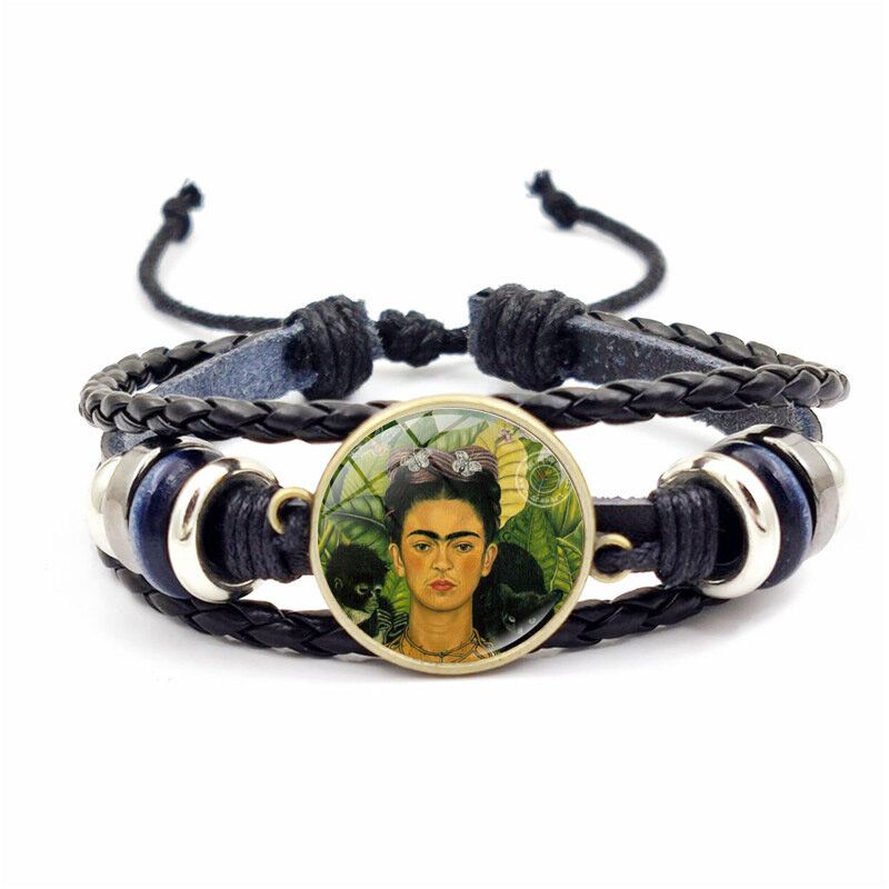 Pulsera De Cuero Ajustable Para Hombres Y Mujeres Pulsera Tejida A Mano De Múltiples Capas Para Mujeres Con Flores