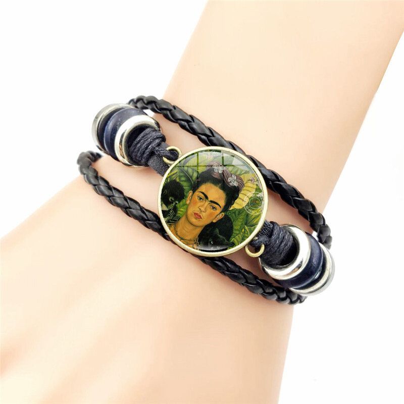 Pulsera De Cuero Ajustable Para Hombres Y Mujeres Pulsera Tejida A Mano De Múltiples Capas Para Mujeres Con Flores