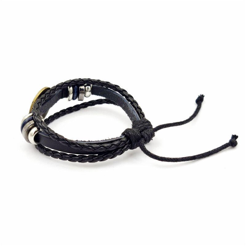 Pulsera De Cuero Ajustable Para Hombres Y Mujeres Pulsera Tejida A Mano De Múltiples Capas Para Mujeres Con Flores