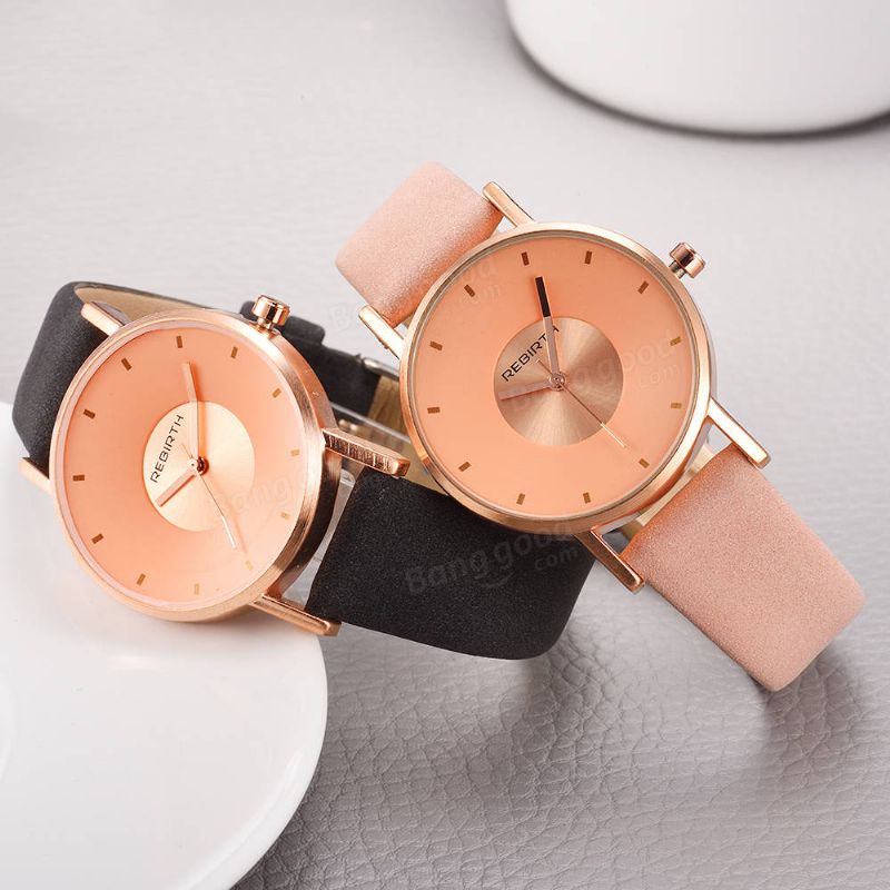 Rebirth Re055 Caja De Oro Rosa Reloj De Pulsera Para Mujer Relojes De Cuarzo Con Correa De Cuero De Regalo De Estilo Informal