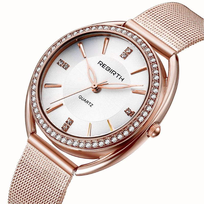 Rebirth Re115 Diamond Dial Case Reloj De Pulsera Para Mujer Reloj De Cuarzo Con Diseño Elegante De Acero Completo