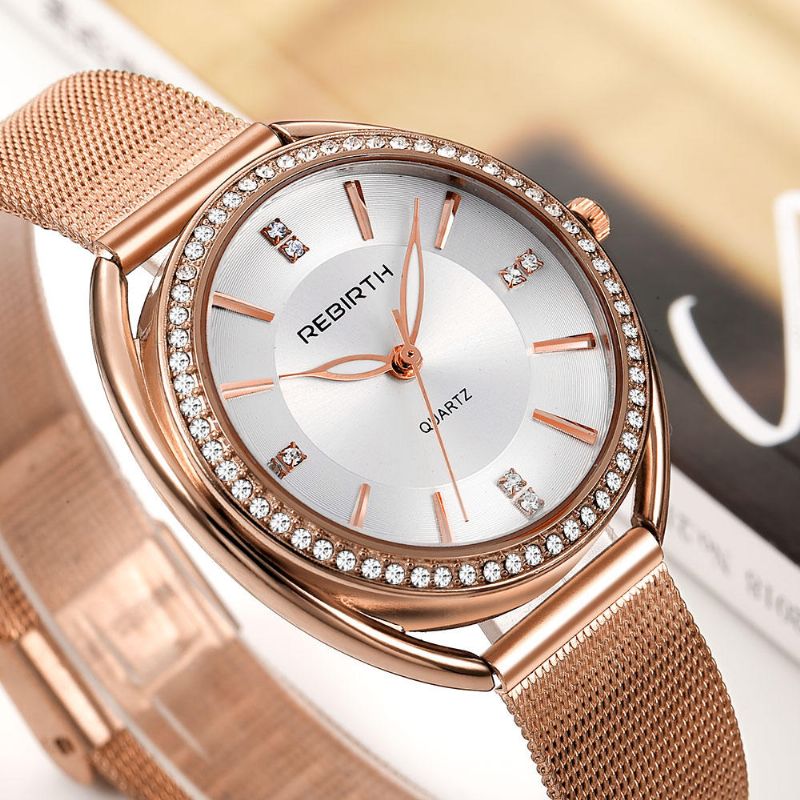 Rebirth Re115 Diamond Dial Case Reloj De Pulsera Para Mujer Reloj De Cuarzo Con Diseño Elegante De Acero Completo