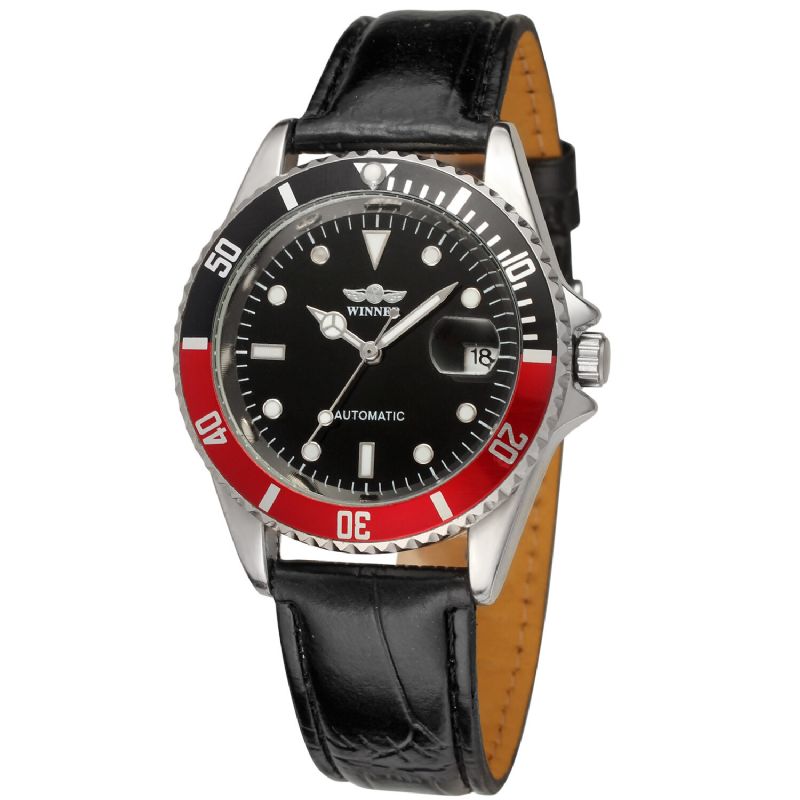 Reloj Automático Con Pantalla De Fecha Para Hombre De Moda Reloj Mecánico Con Correa De Cuero Impermeable De Arte Hueco