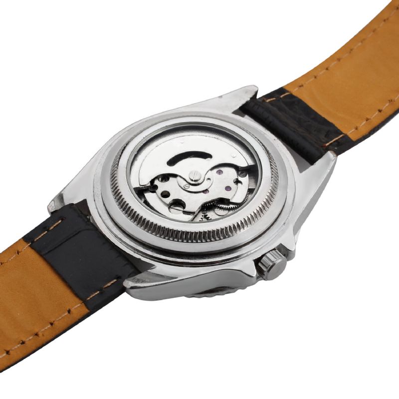 Reloj Automático Con Pantalla De Fecha Para Hombre De Moda Reloj Mecánico Con Correa De Cuero Impermeable De Arte Hueco