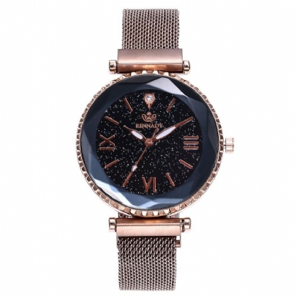 Reloj De Cielo Estrellado Con Hebilla Magnética De Malla Para Mujer Reloj De Cuarzo Con Superficie Geométrica Informal Para Mujer