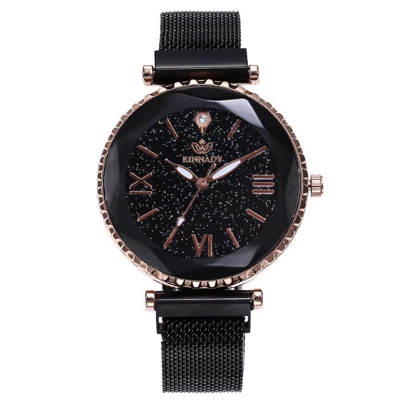 Reloj De Cielo Estrellado Con Hebilla Magnética De Malla Para Mujer Reloj De Cuarzo Con Superficie Geométrica Informal Para Mujer