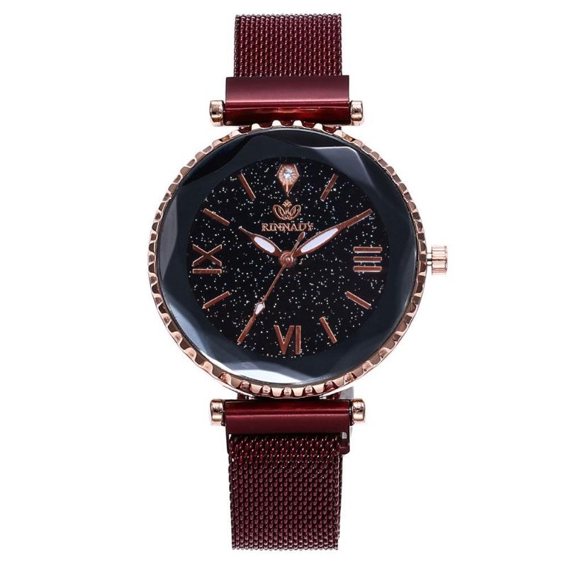 Reloj De Cielo Estrellado Con Hebilla Magnética De Malla Para Mujer Reloj De Cuarzo Con Superficie Geométrica Informal Para Mujer