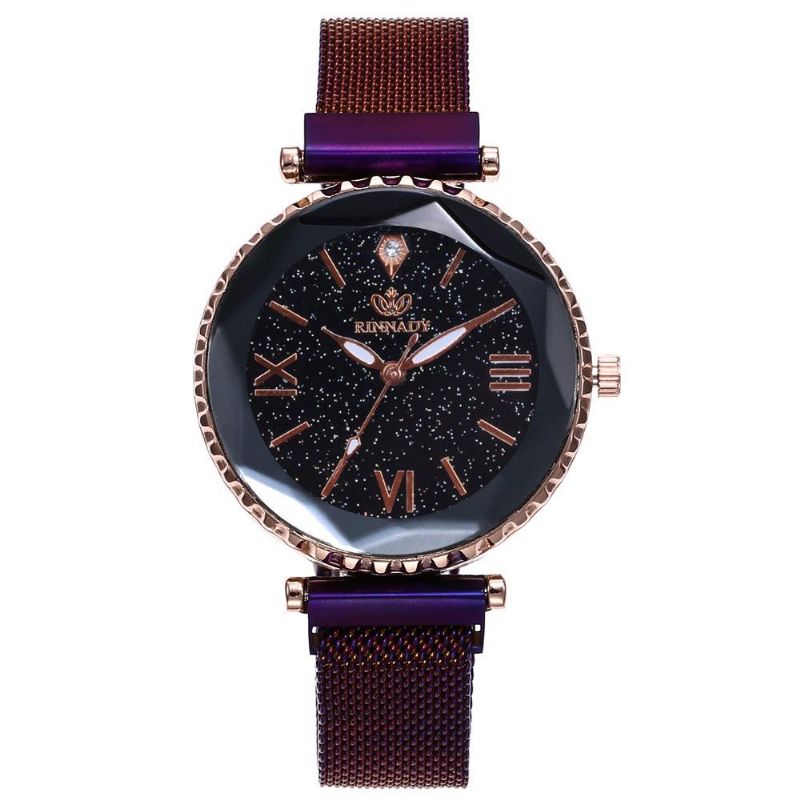 Reloj De Cielo Estrellado Con Hebilla Magnética De Malla Para Mujer Reloj De Cuarzo Con Superficie Geométrica Informal Para Mujer