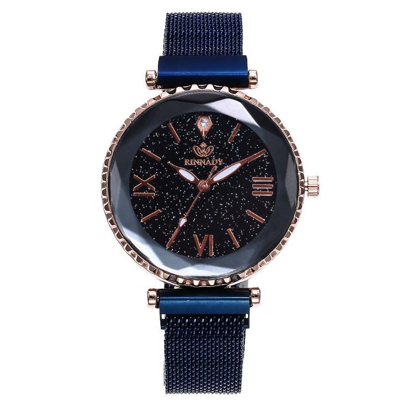 Reloj De Cielo Estrellado Con Hebilla Magnética De Malla Para Mujer Reloj De Cuarzo Con Superficie Geométrica Informal Para Mujer