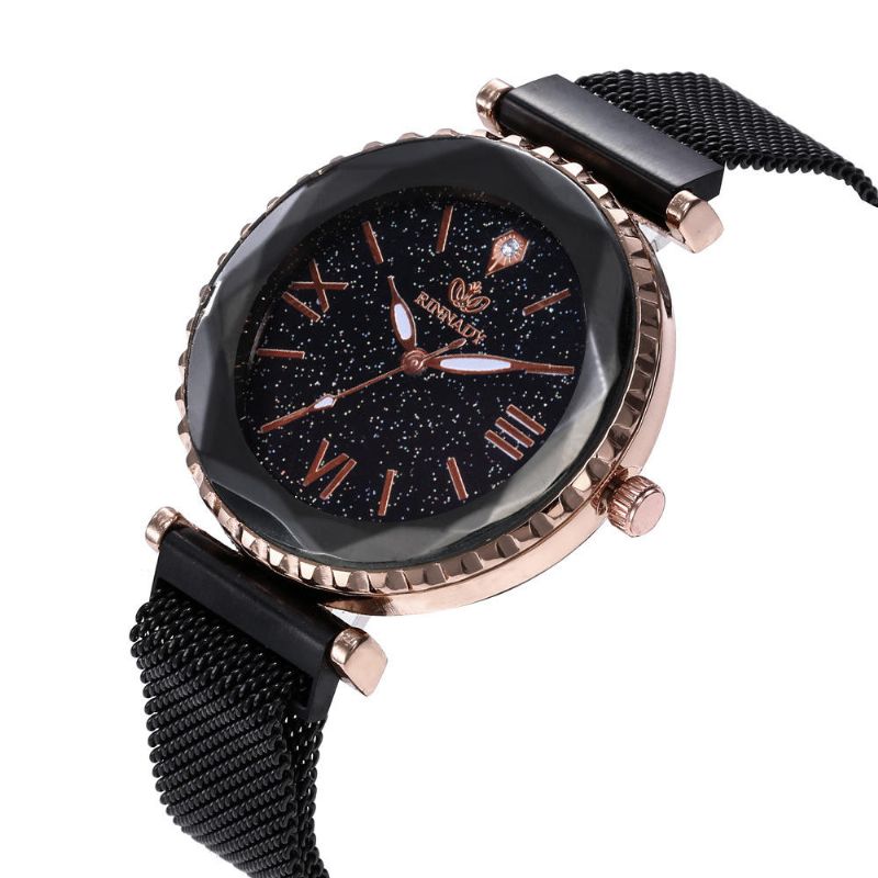 Reloj De Cielo Estrellado Con Hebilla Magnética De Malla Para Mujer Reloj De Cuarzo Con Superficie Geométrica Informal Para Mujer