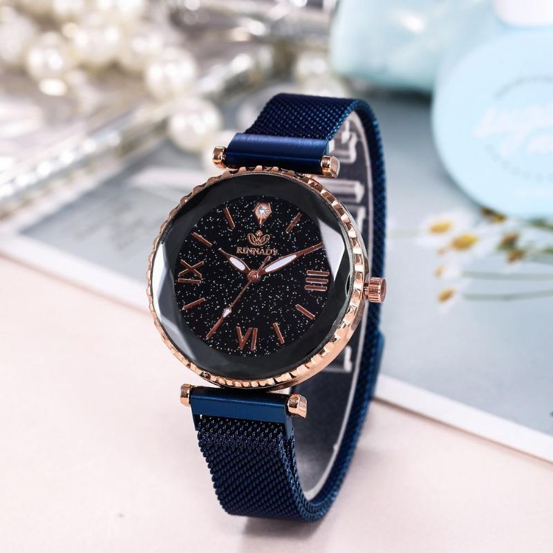 Reloj De Cielo Estrellado Con Hebilla Magnética De Malla Para Mujer Reloj De Cuarzo Con Superficie Geométrica Informal Para Mujer