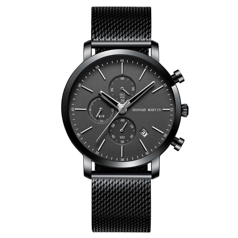 Reloj Clásico Para Hombres De Negocios Cronómetro Pantalla De Calendario Reloj De Cuarzo Con Correa De Acero Inoxidable Impermeable 3atm