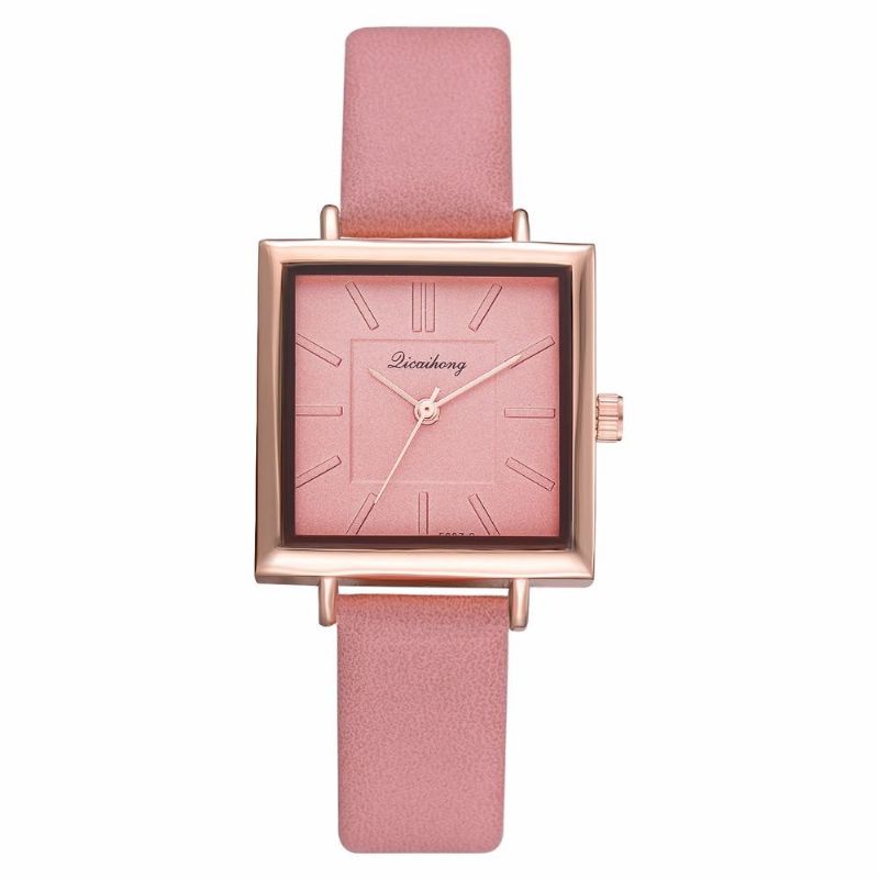 Reloj De Cuarzo Con Correa De Cuero Pu Con Esfera Cuadrada Simple Para Mujer A La Moda Para Mujer