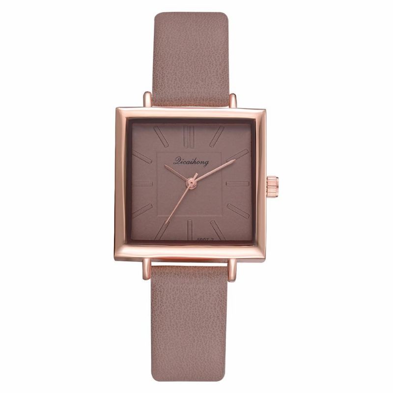 Reloj De Cuarzo Con Correa De Cuero Pu Con Esfera Cuadrada Simple Para Mujer A La Moda Para Mujer