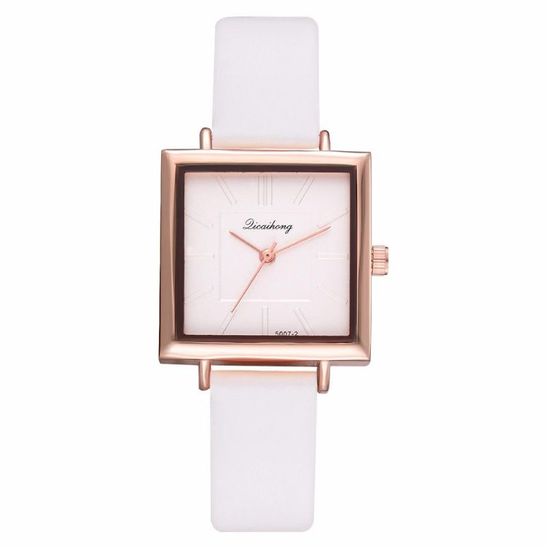 Reloj De Cuarzo Con Correa De Cuero Pu Con Esfera Cuadrada Simple Para Mujer A La Moda Para Mujer