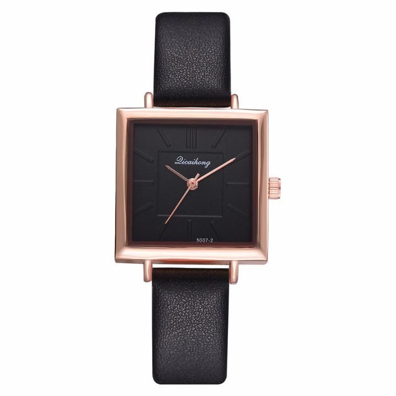 Reloj De Cuarzo Con Correa De Cuero Pu Con Esfera Cuadrada Simple Para Mujer A La Moda Para Mujer