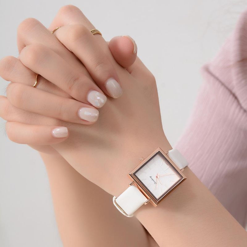 Reloj De Cuarzo Con Correa De Cuero Pu Con Esfera Cuadrada Simple Para Mujer A La Moda Para Mujer