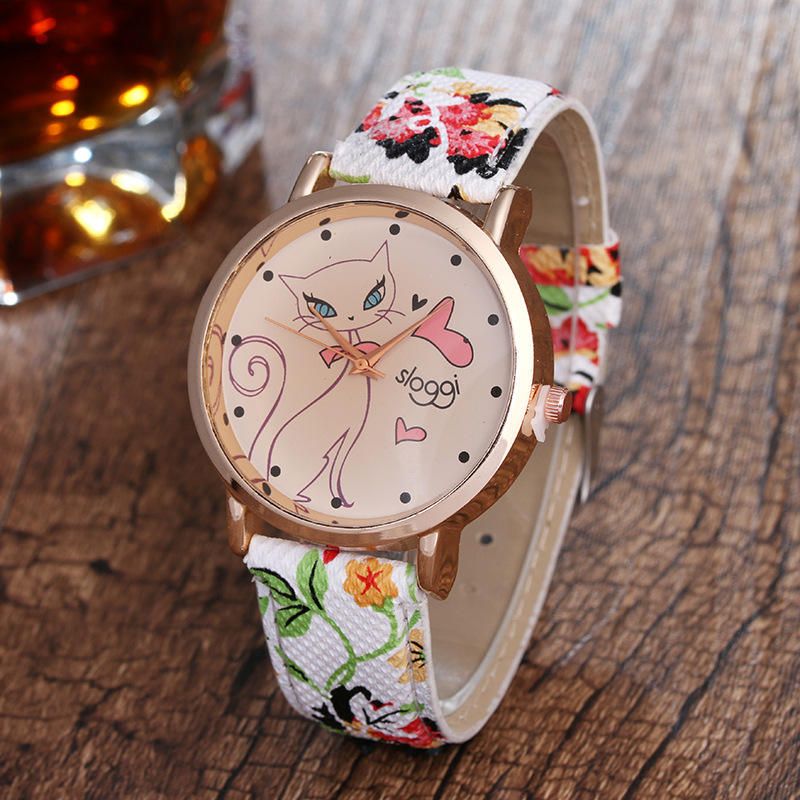 Reloj De Cuarzo Con Flores Y Pájaros Relojes De Pulsera Para Mujer Con Correa De Cuero De Estilo Casual