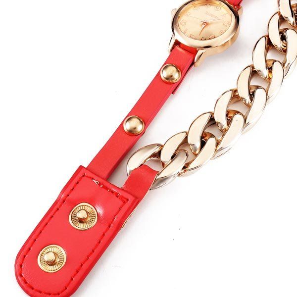 Reloj De Cuarzo De Cuero Con Remache De Cadena De Moda Para Mujer