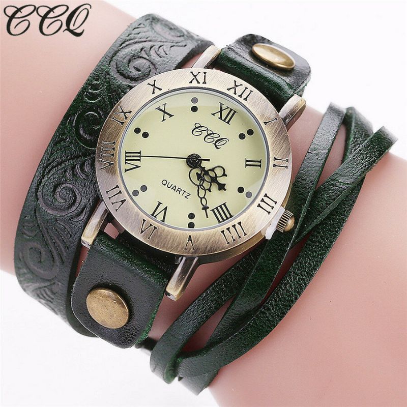 Reloj De Cuarzo De Estilo Retro Vintage Para Mujer Reloj De Pulsera Circular De Cuero Con Números Romanos De Piel De Vaca