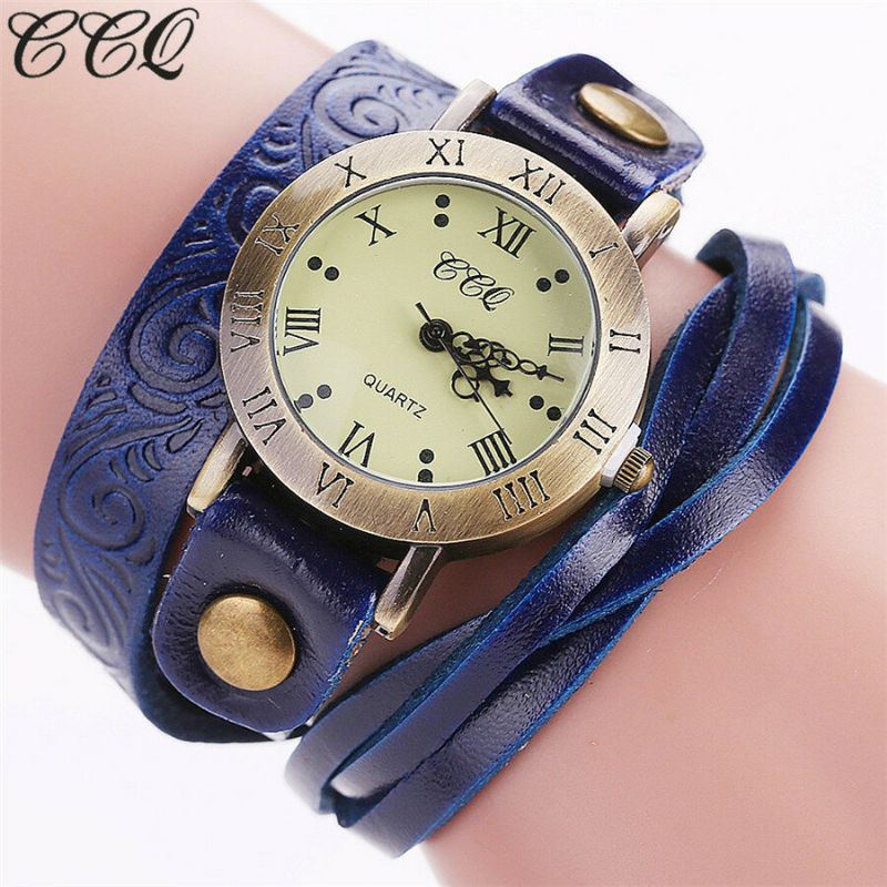 Reloj De Cuarzo De Estilo Retro Vintage Para Mujer Reloj De Pulsera Circular De Cuero Con Números Romanos De Piel De Vaca