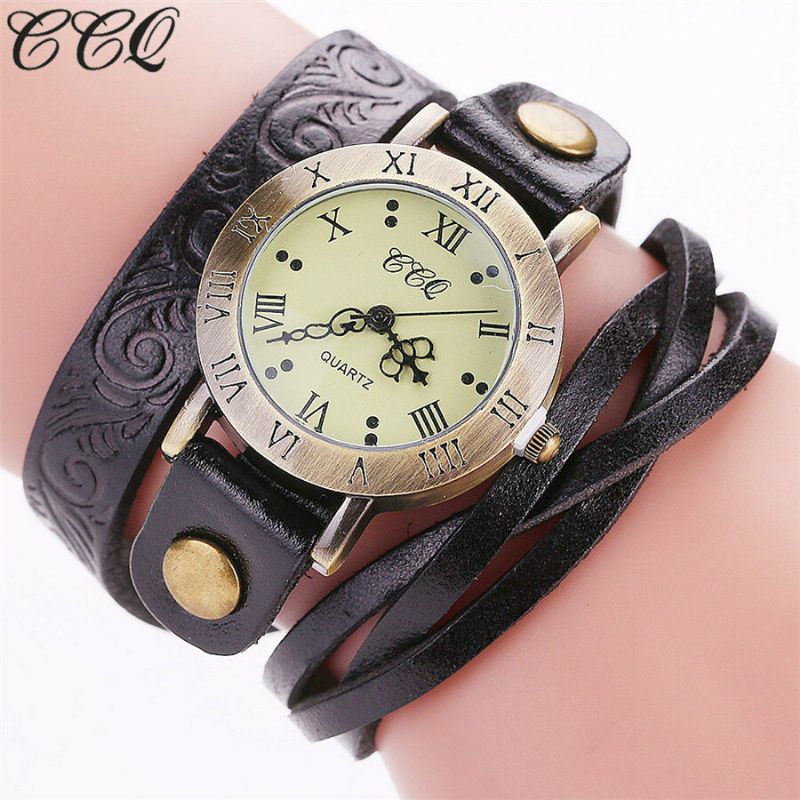 Reloj De Cuarzo De Estilo Retro Vintage Para Mujer Reloj De Pulsera Circular De Cuero Con Números Romanos De Piel De Vaca