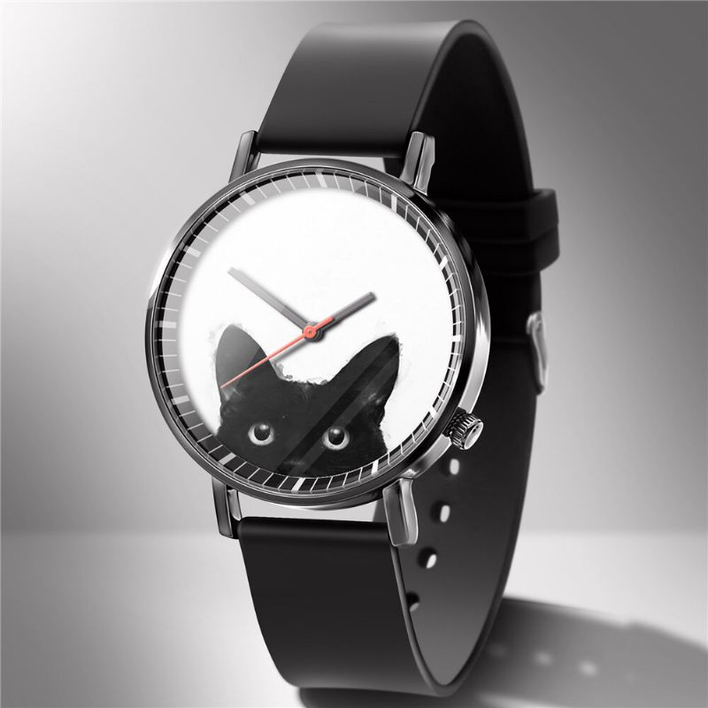 Reloj De Cuarzo De Moda Reloj De Negocios Con Estampado Animal Para Hombres Reloj De Cuarzo Con Patrón De Gatos Y Perros En Blanco Y Negro Lindo Para Mujer