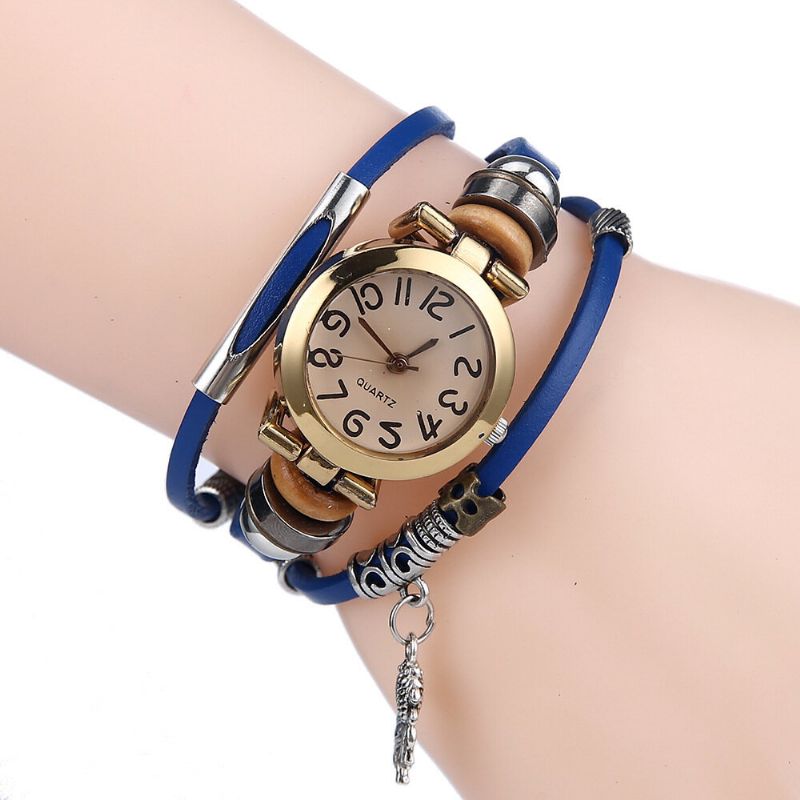 Reloj De Cuarzo Trenzado Vintage Esfera Pequeña Cinturón Fino Reloj De Pulsera Con Colgante De Pez Dorado