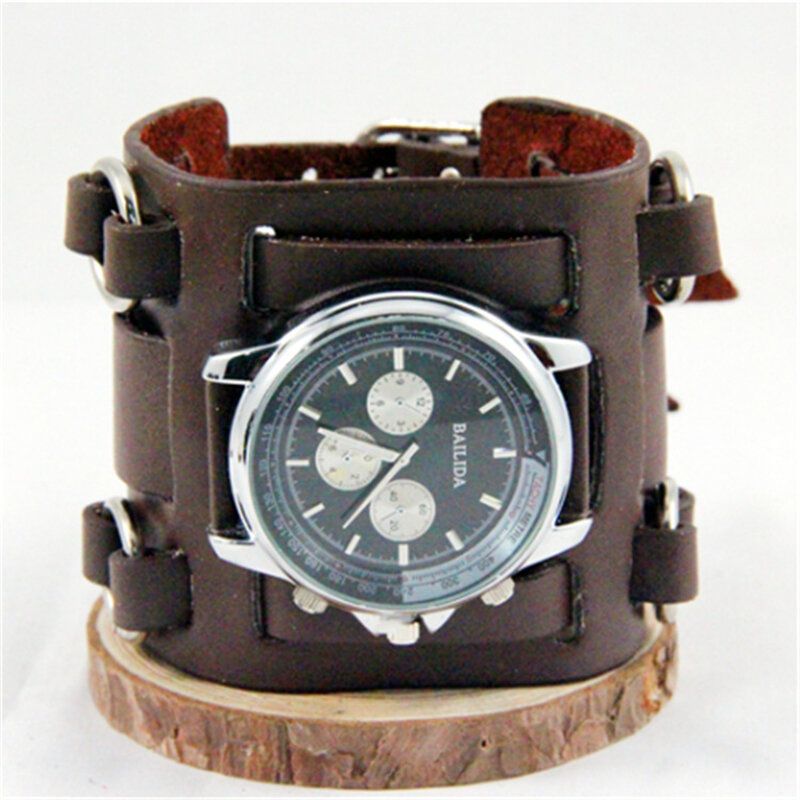 Reloj De Cuero Vintage Para Hombre Reloj De Cuarzo De Tres Broches Con Banda De Ancho Ajustable