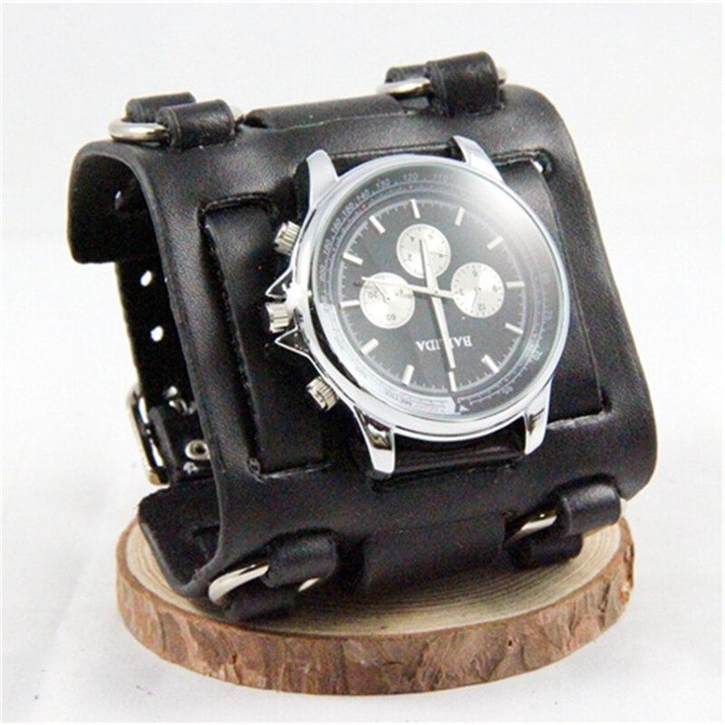 Reloj De Cuero Vintage Para Hombre Reloj De Cuarzo De Tres Broches Con Banda De Ancho Ajustable