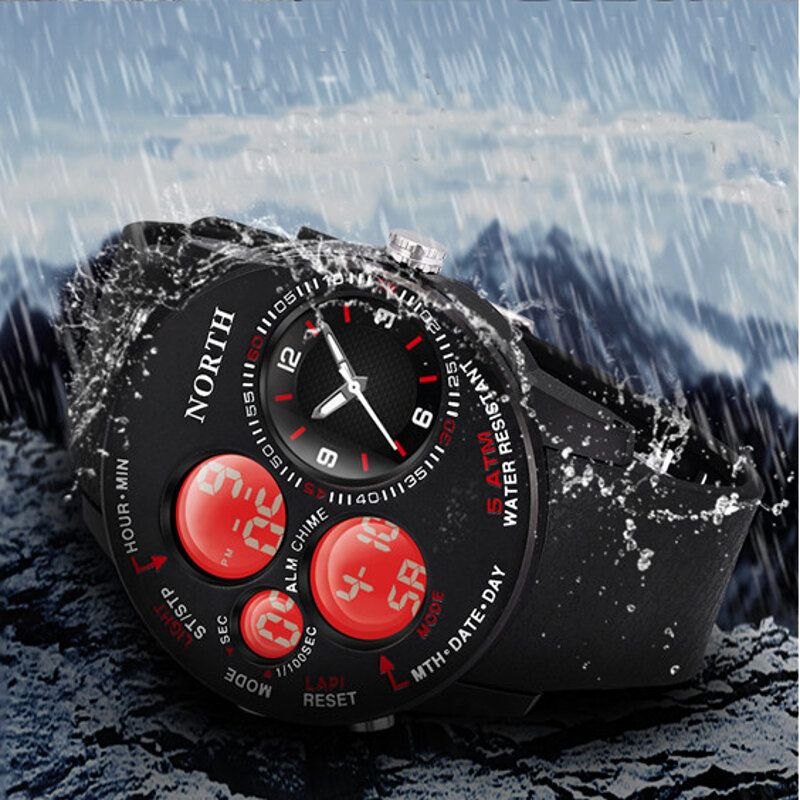 Reloj Digital Casual De Moda Para Hombres 5atm Impermeable Luminoso Semana Fecha Pantalla Cronómetro Reloj De Doble Pantalla