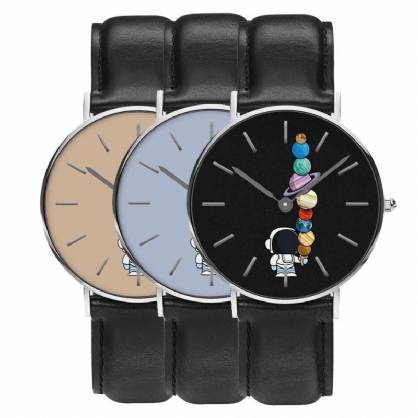 Reloj De Estilo Casual Para Hombre Reloj De Cuarzo Con Correa De Cuero Pu Con Estampado De Helado De Estrella De Astronauta De Dibujos Animados