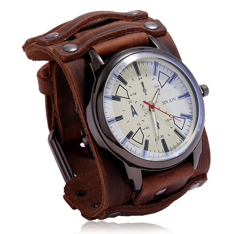 Reloj De Estilo Militar De Cuero De Vaca Vintage Reloj De Cuarzo Con Banda Ajustable Para Hombre