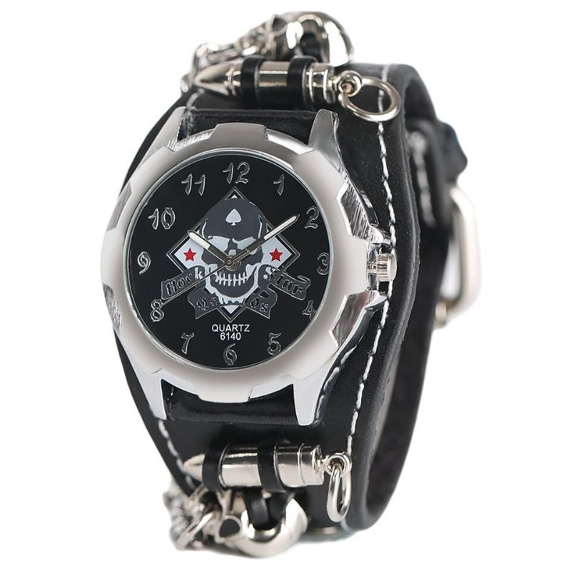 Reloj De Hombre Con Esfera Cuadrada Vintage Reloj De Cuarzo De Cuero Con Calavera Hueca