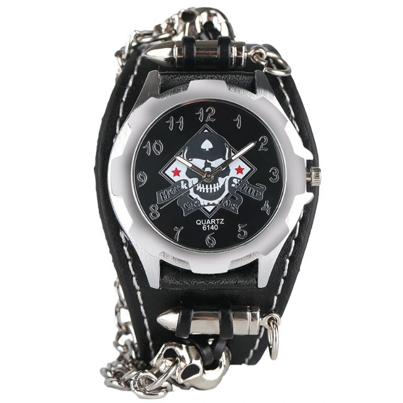 Reloj De Hombre Con Esfera Cuadrada Vintage Reloj De Cuarzo De Cuero Con Calavera Hueca